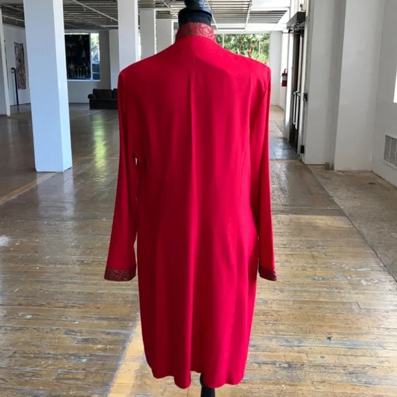 Red, medium length high neckline embellished, vintage jacket - Picture 3 of 11